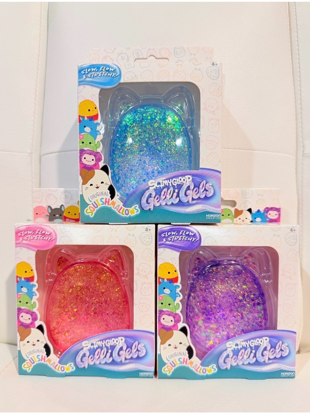 Squishmallows Gelli Gels Glitter Packs - pink, purple, blue bundle of 3